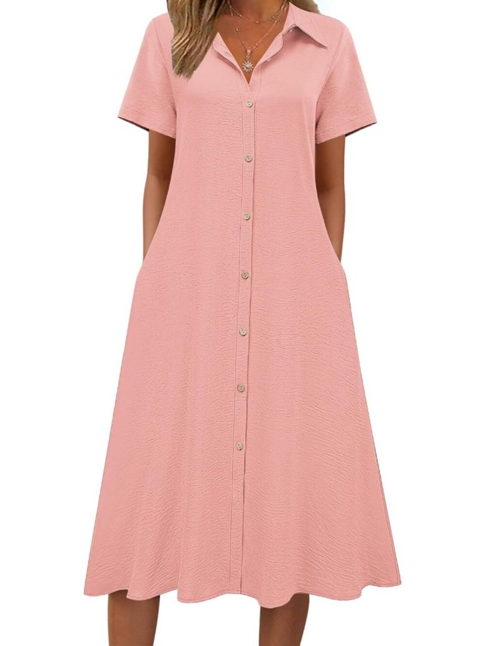 Chic Summer Button Down A-Line Dress for Women | Short Sleeve Beach Cover-Up